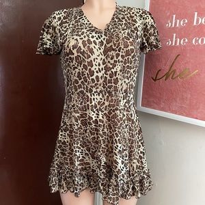 Leopard/Cheetah Print Mesh Ruffle Skater dress